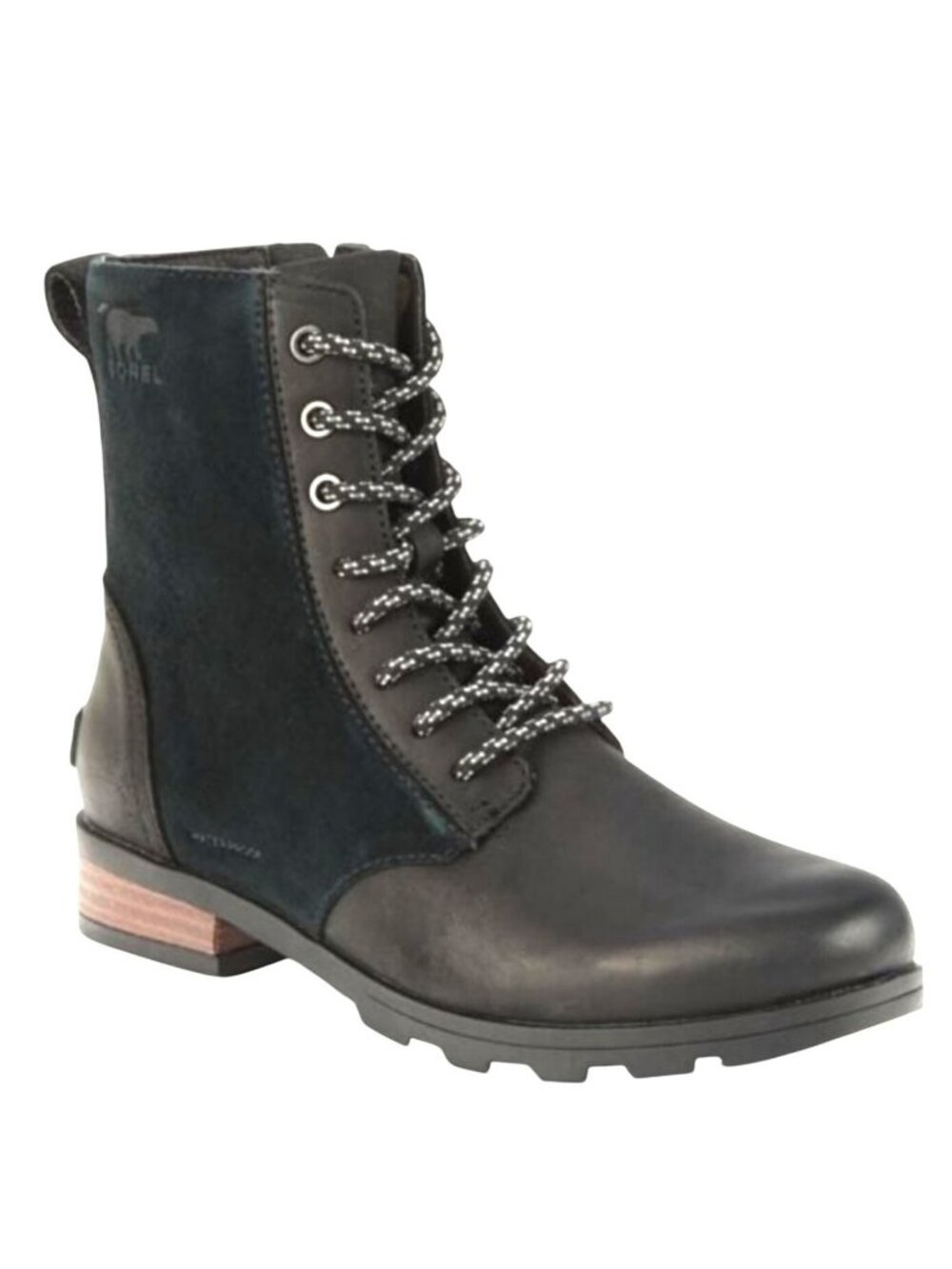 New Sorel Emelie Short Lace Zip  Waterproof Combat Boots Womens 8 Black Leather